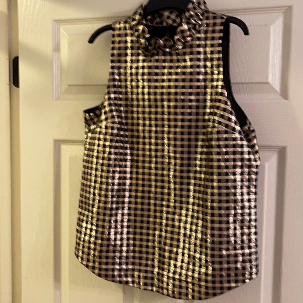 J. Crew black and gold Ruffleneck sleeveless top